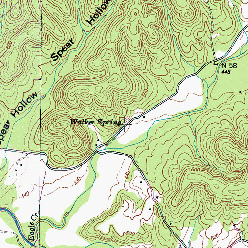Topographic Map of Walker Spring, TN