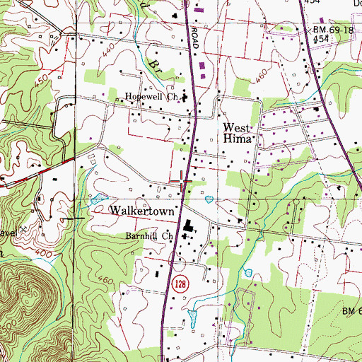 Topographic Map of Walkertown, TN