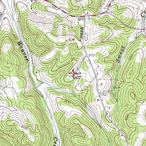 Topographic Map of Wall Cemetery, TN