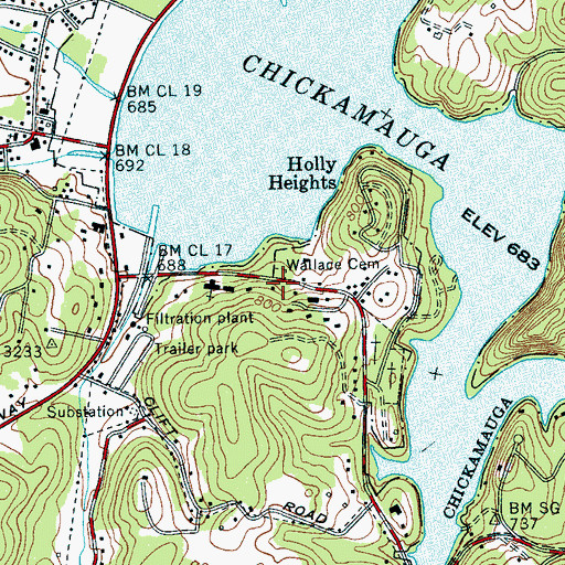 Topographic Map of Wallace Cemetery, TN