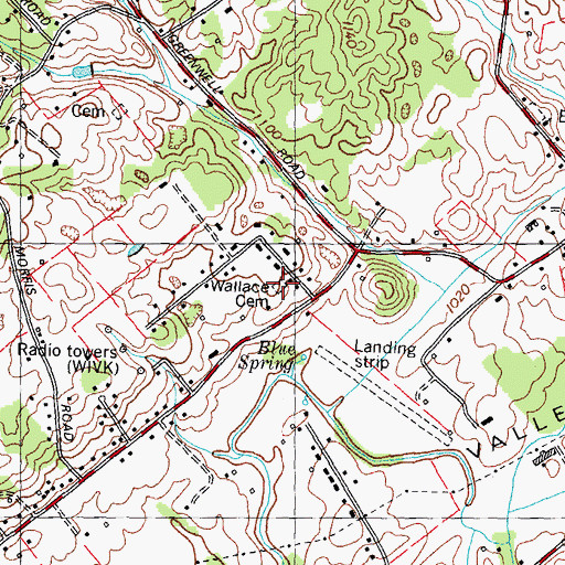 Topographic Map of Wallace Cemetery, TN