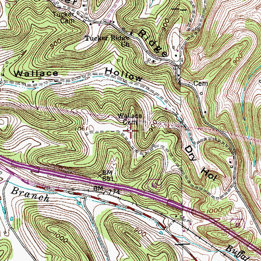 Topographic Map of Wallace Cemetery, TN