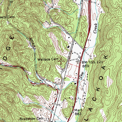 Topographic Map of Wallace Cemetery, TN