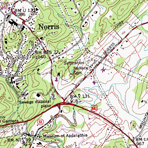 Topographic Map of Wallace Cemetery, TN