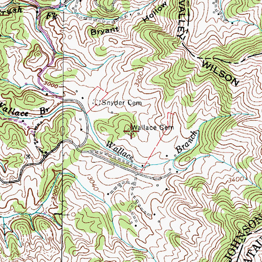 Topographic Map of Wallace Cemetery, TN