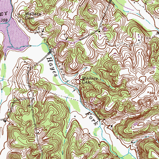 Topographic Map of Lottie Wallace Cemetery, TN