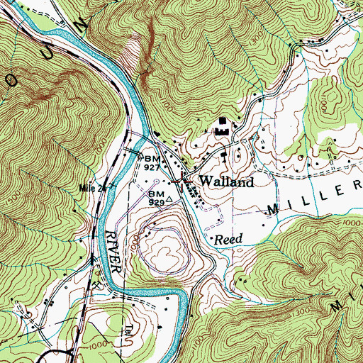 Topographic Map of Walland, TN