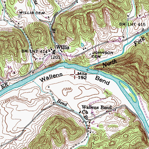 Topographic Map of Wallens Bend, TN