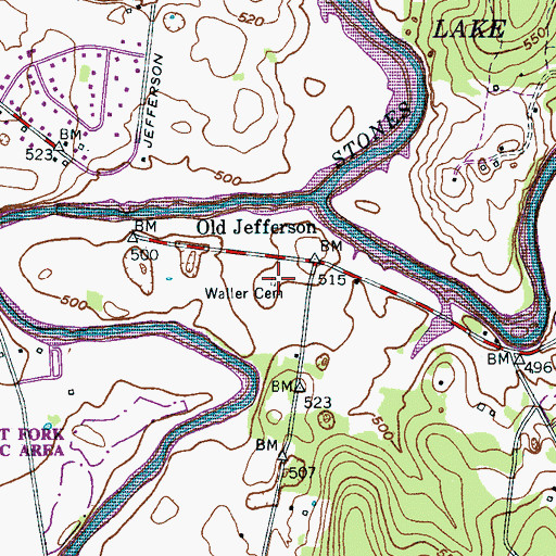 Topographic Map of Waller Cemetery, TN