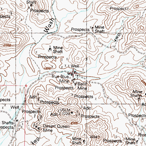 Topographic Map of True Blue Mine, AZ