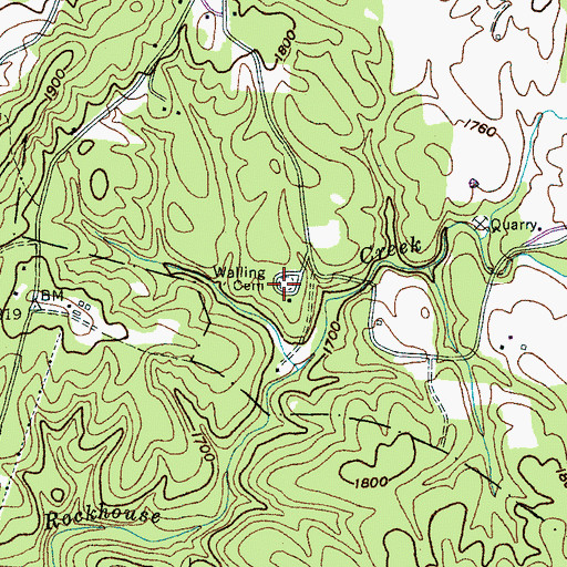 Topographic Map of Walling Cemetery, TN