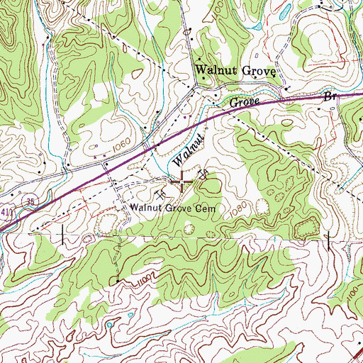 Topographic Map of Walnut Grove Branch, TN