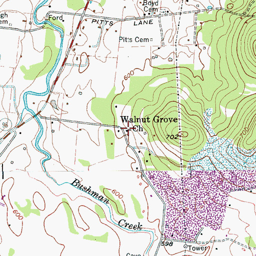 Topographic Map of Walnut Grove Church, TN