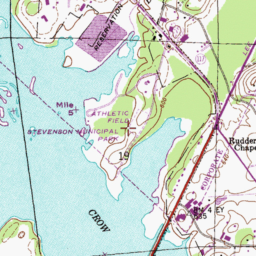 Topographic Map of Stevenson Municipal Park, AL