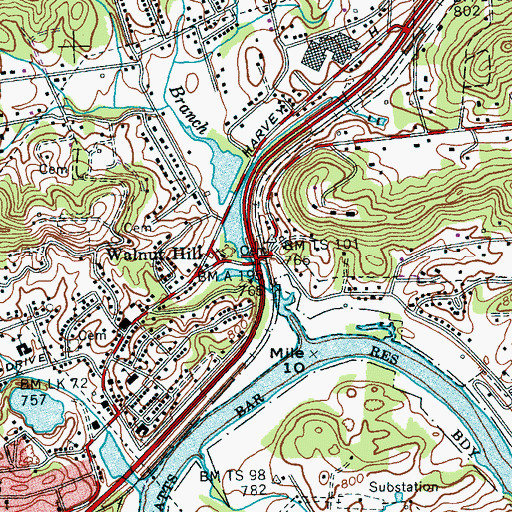 Topographic Map of Walnut Hill, TN