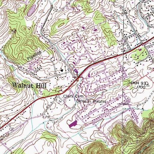 Topographic Map of Walnut Hill, TN