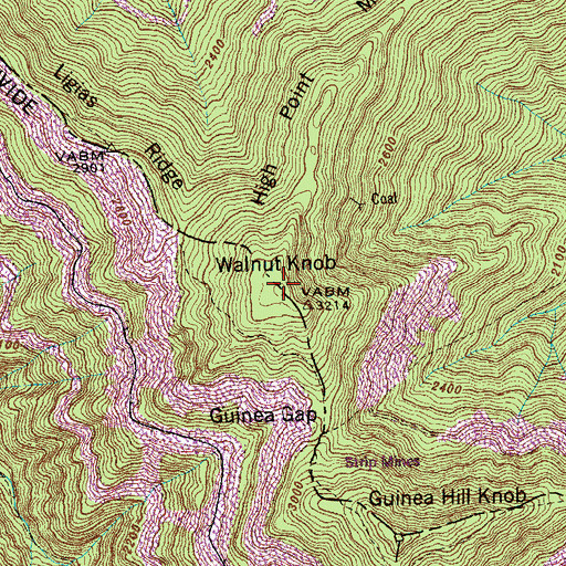 Topographic Map of Walnut Knob, TN
