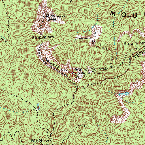 Topographic Map of Walnut Mountain, TN
