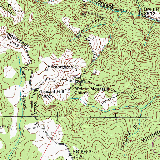 Topographic Map of Walnut Mountain Church, TN