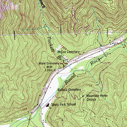 Topographic Map of Ward Cemetery, TN