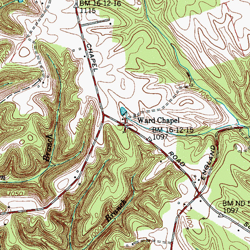 Topographic Map of Ward Chapel, TN