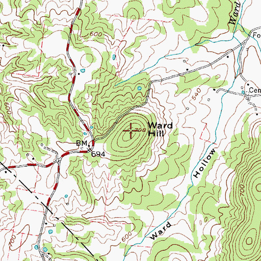 Topographic Map of Ward Hill, TN