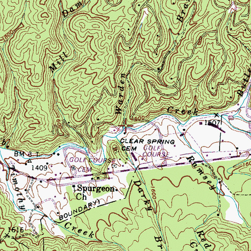 Topographic Map of Warden Branch, TN