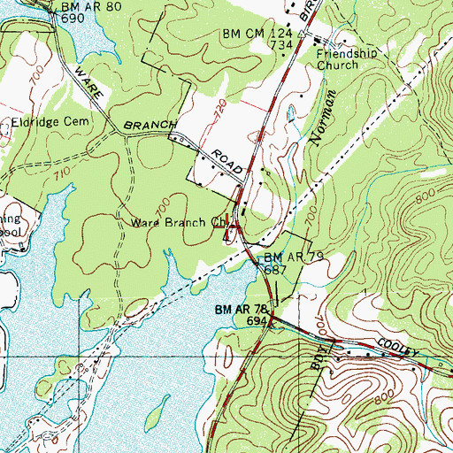 Topographic Map of Ware Branch Church, TN