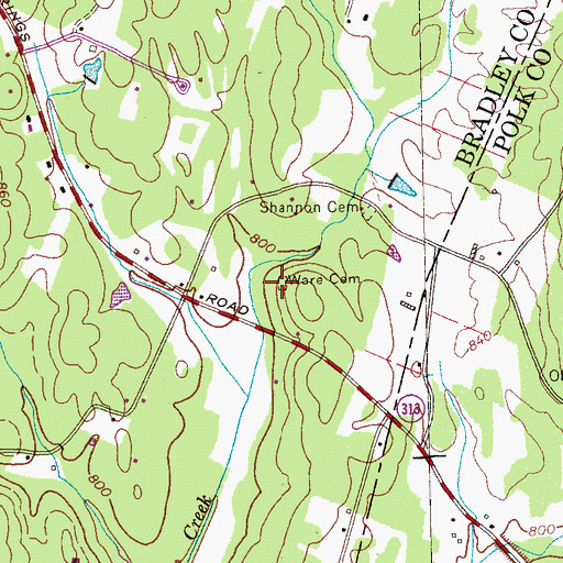 Topographic Map of Ware Cemetery, TN