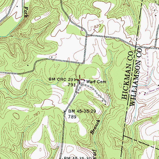 Topographic Map of Warf Cemetery, TN