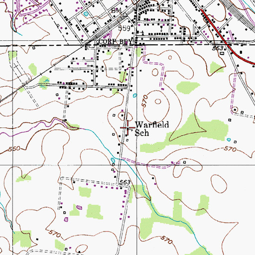 Topographic Map of Warfield School, TN