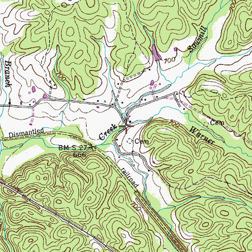 Topographic Map of Warner Branch, TN