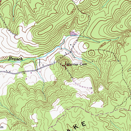 Topographic Map of Warner Cemetery, TN