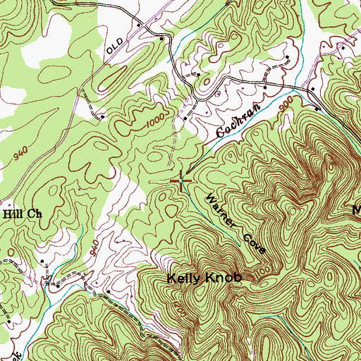 Topographic Map of Warner Cove, TN