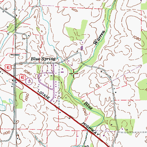 Topographic Map of Warren Branch, TN