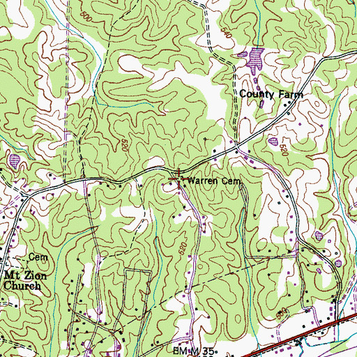 Topographic Map of Warren Cemetery, TN
