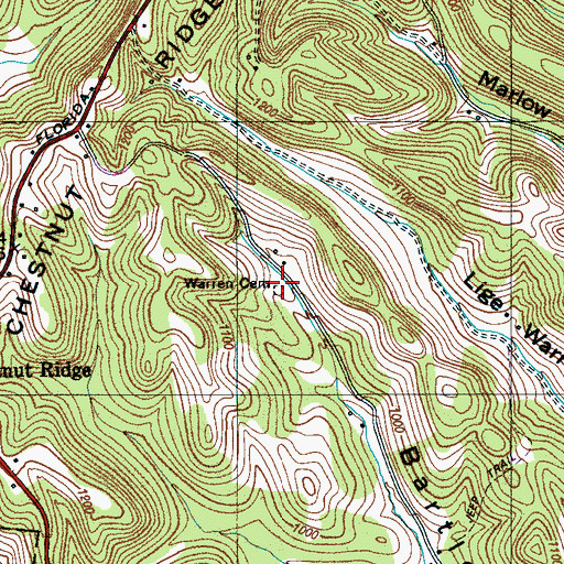 Topographic Map of Warren Cemetery, TN