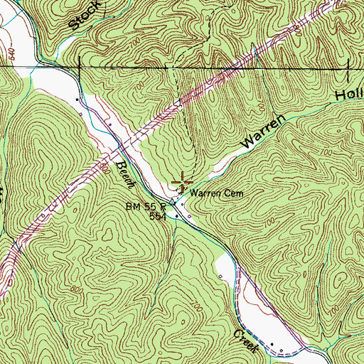 Topographic Map of Warren Cemetery, TN