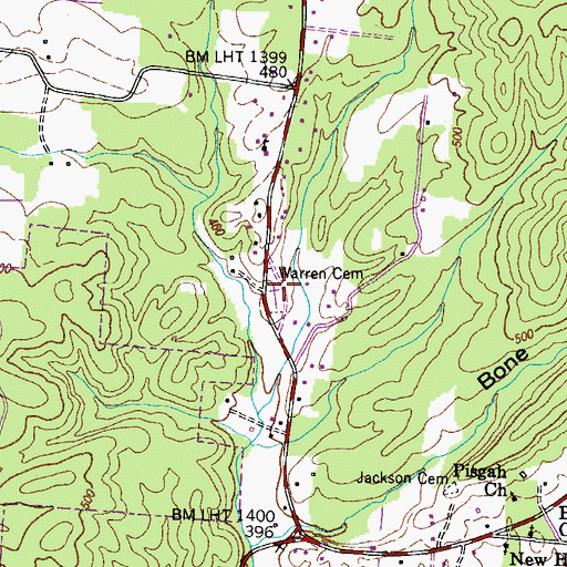 Topographic Map of Warren Cemetery, TN