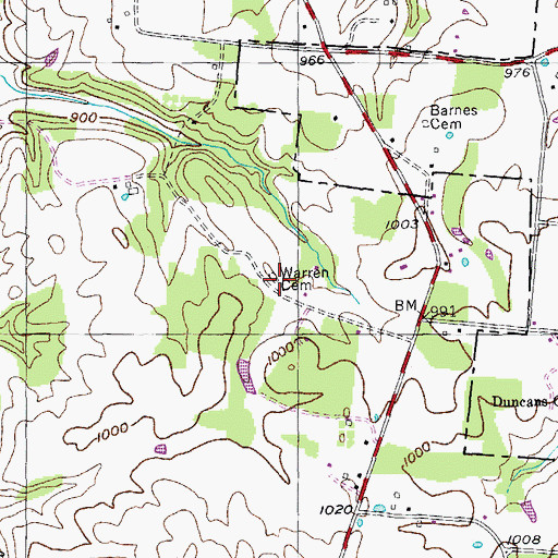 Topographic Map of Warren Cemetery, TN