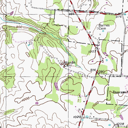 Topographic Map of Warren Cemetery, TN