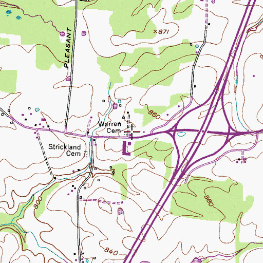 Topographic Map of Warren Cemetery, TN