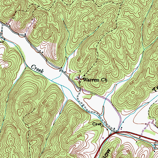 Topographic Map of Warren Church, TN