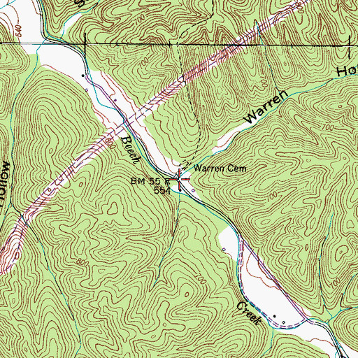 Topographic Map of Warren Hollow, TN