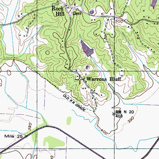 Topographic Map of Warrens Bluff, TN