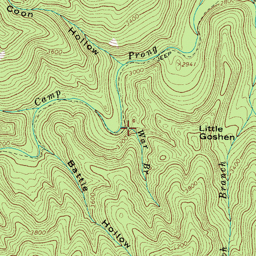 Topographic Map of Wars Branch, TN