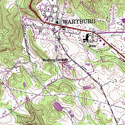 Topographic Map of Wartburg Cemetery, TN