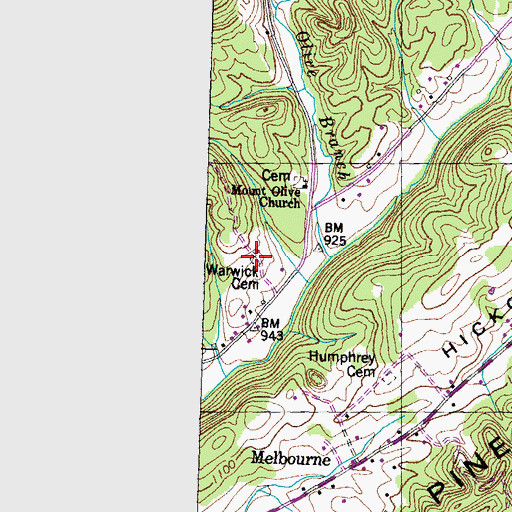Topographic Map of Warwick Cemetery, TN