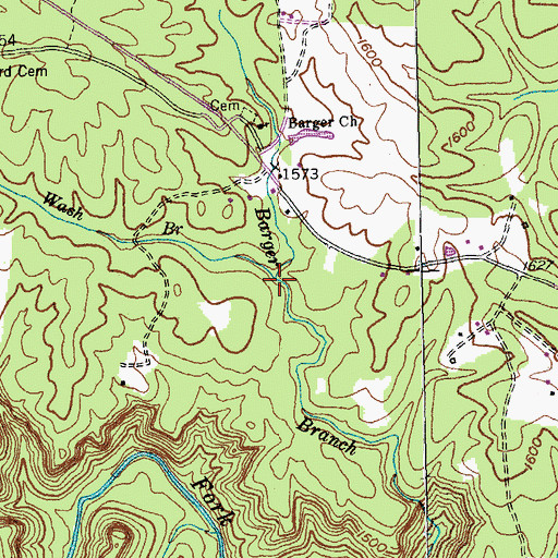 Topographic Map of Wash Branch, TN