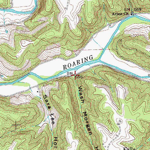Topographic Map of Wash Morgan Hollow, TN